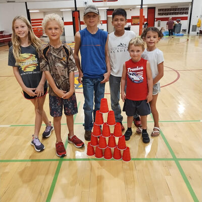 Here's a group of students doing team building games during week 1 of year 2.
