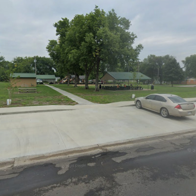 View of City Park from Pioneer Street after sidewalks and parking was added