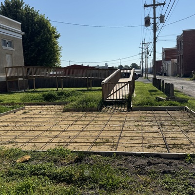 Handicapped parking space at foot of ramp